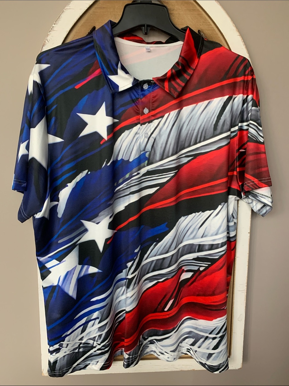 Men's Patriotic Red & Blue Flag Print Polo Shirt